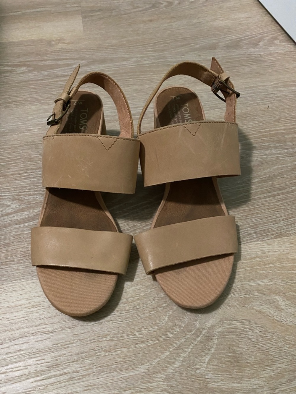 TOMS Beige Leather Two-Strap Slingback Sandals